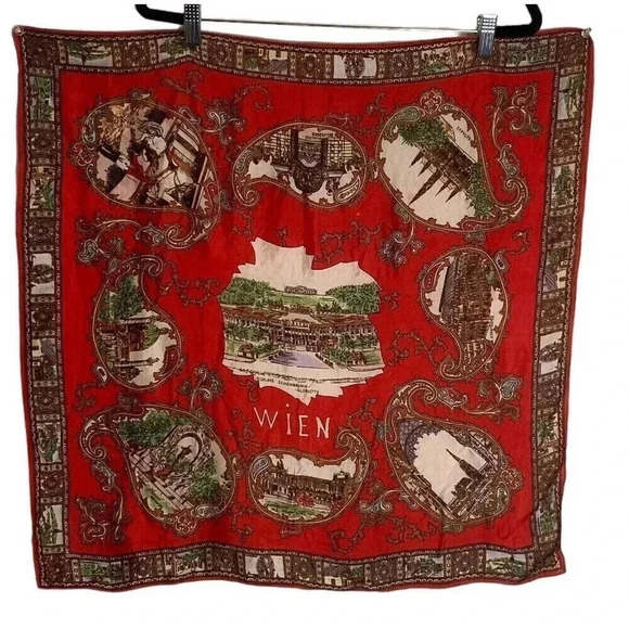 Vintage Wien Austria Souvenir Scarf Silky Square Large 25"x25" Travel Vacation - Picture 6 of 6